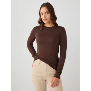 Jimmy Key Acı Kahve Bisiklet Yaka Uzun Kollu Yün Karışımlı Triko Kazak