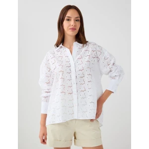 Jimmy Key Beyaz %100 Pamuk Rahat Kesim Uzun Kollu Desenli Gömlek