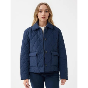 Jimmy Key Lacivert Düğme Detaylı Kapitone Desenli Cepli Puf Mont