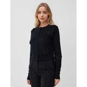 Jimmy Key Siyah %100 Pamuk Yuvarlak Yaka Triko Hırka