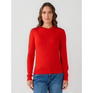 Jimmy Key Kırmızı Bisiklet Yaka Uzun Kollu Yün Karışımlı Triko Kazak