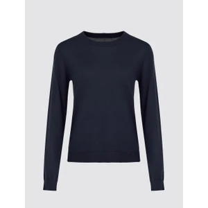 Jimmy Key Lacivert Bisiklet Yaka Uzun Kollu Yün Karışımlı Triko Kazak