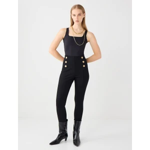 Jimmy Key Siyah Dar Paça Yüksek Bel Örme Tayt