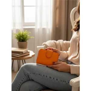 Gerçek Deri Turuncu Fermuarlı Küçük Kadın Cüzdanı