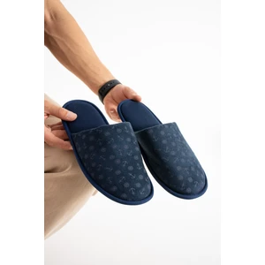 Erkek Ev Terliği Kışlık Terlik Baskılı Örme Triko Kumaş Terlik