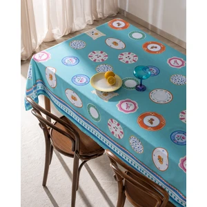 Madame Coco Souane Polycotton Masa Örtüsü - Turkuaz - 150x150 cm