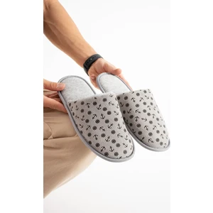 Erkek Ev Terliği Kışlık Terlik Baskılı Örme Triko Kumaş Terlik