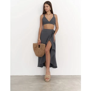 Adelina Antrasit Müslin Crop-Etek Takım