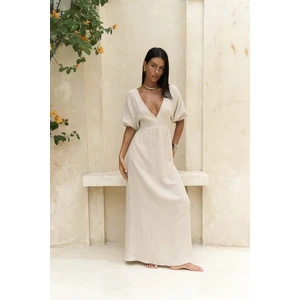 Habire Sırt Dekolteli Bej Elbise