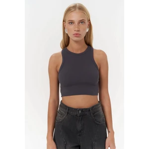 Fleur Fitilli Halter Yaka Antrasit Crop