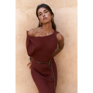 Barabla Kolsuz Uzun Kiremit Keten Elbise