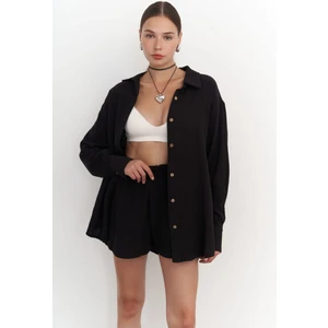 Lorissa Siyah Müslin Şortlu Takım