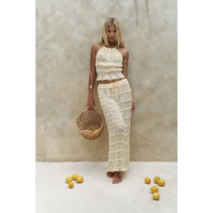 Sofi Transparan Sarı Crop Etek Takım