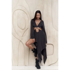 Coachella Antrasit Crop Elbise Takım