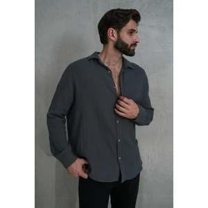 Herman Erkek Oversize Antrasit Müslin Gömlek
