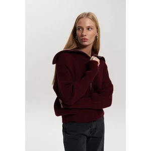 Rafi Bordo Fermuarlı Triko Hırka