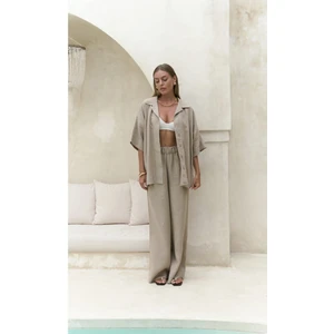 Baron Bej Keten Gömlek Pantolon Takım