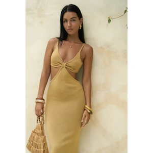 Renata Ön Detay Hardal Triko Elbise