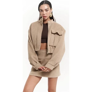 Tenby Taupe Crop Ceket-Etek Takım