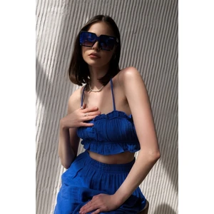 Harvey Saks Mavi Müslin Crop Takım