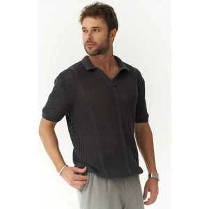 Looke Erkek Çizgi Detay Füme Triko T-Shirt