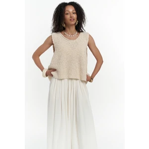 Knitle Rahat Kalıp Triko Bej Crop