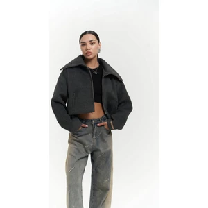 Maine Dökümlü Yaka Antrasit Kısa Ceket