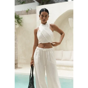 Moira Beyaz Keten Crop Pantolon Takım