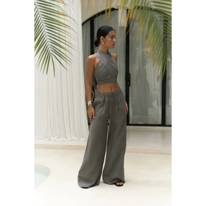 Moira Antrasit Keten Crop Pantolon Takım