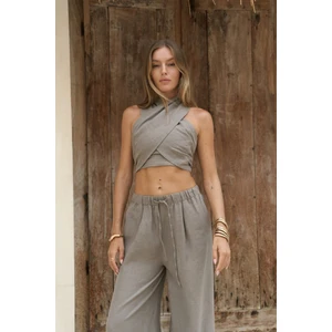 Moira Füme Keten Crop Pantolon Takım