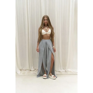 Bima Yırtmaç Detaylı Gri Pantolon