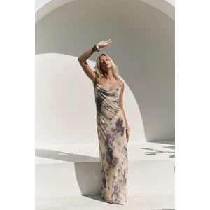 Chomhan Askılı Degaje Sarı Uzun Elbise