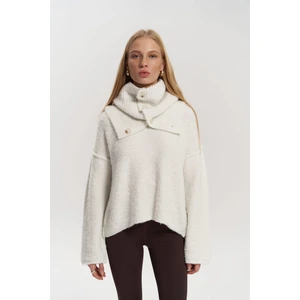 Peoria Boyunluk Detay V Yaka Ekru Triko Kazak