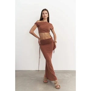 Ivan Büzgülü Kahve Crop Etek Takım