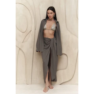 Charlotte Antrasit Oversize Keten Gömlek