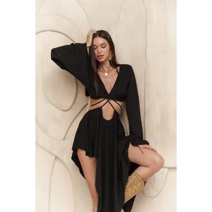 Coachella Siyah Crop Elbise Takım