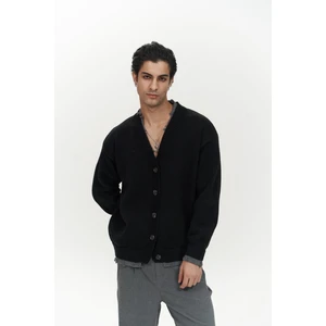 Raid Çift Yaka Siyah Erkek Triko Hırka