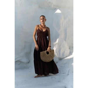 Dozza Askılı Bordo Uzun Elbise