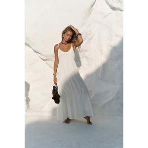 Dozza Askılı Ekru Uzun Elbise