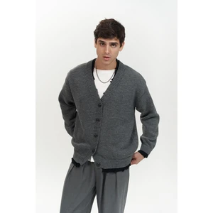 Raid Çift Yaka Füme Erkek Triko Hırka