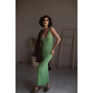 Janell Yeşil Triko Midi Askılı Elbise