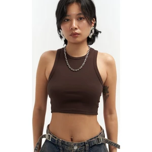 Fleur Fitilli Halter Yaka Kahve Crop