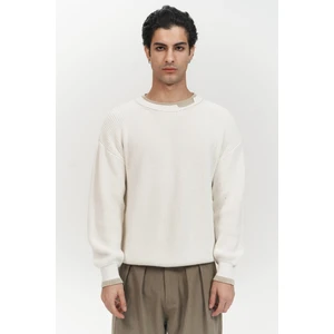 Carter Çift Yaka Detaylı Ekru Erkek Triko Kazak