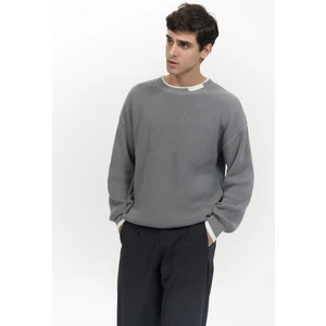 Carter Çift Yaka Detaylı Gri Erkek Triko Kazak