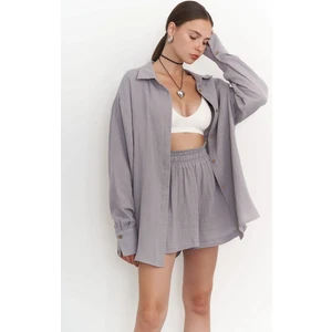 Lorissa Gri Müslin Şortlu Takım