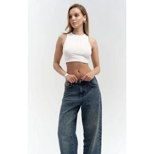 Fleur Fitilli Halter Yaka Beyaz Crop