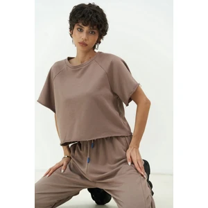 Vero Boz Gri Crop Eşofman Takım