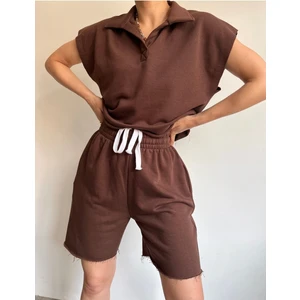 Polo Yaka Kahve Şort Takım