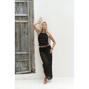 Sofi Transparan Kahve Crop Etek Takım