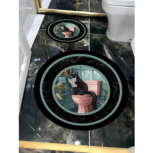 Harikabirev|banyo ve Tuvalet Yuvarlak Paspası Gazete Okuyan Kedi Motifi Modern  |yvrlkpsps